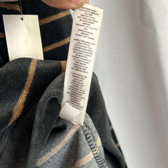 ZENERGY Chico’s Velour Lurex Stripe Cowl Neck Top NWT Chico’s Size 2 - Picture 7 of 8